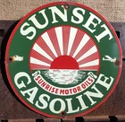 VINTAGE SUNSET GASOLINE PORCELAIN GAS STATION MOTOR OIL ADVERTISING SIGN