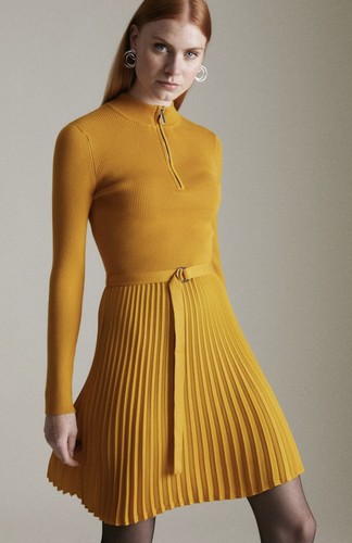 KAREN MILLEN Ochre Pleated Short Skirt 