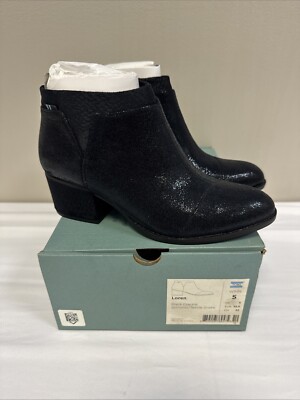 Toms Loren Booties Women s Black Crackle Shimmer Textile Snake Size 5. 10014877
