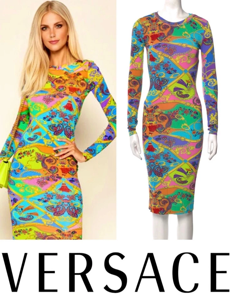 Vestido Vaina Versace Jeans Couture 2019 Rosa Azul Medusa 36 38 40 0 2 4 XS S Foto 3 de 4