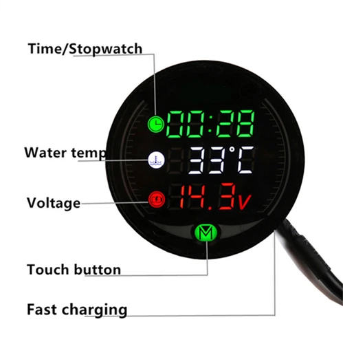 18mm Motorcycle Water Temp Gauge Water Temperature Sensor Adapter USB Charging - Picture 4 of 24