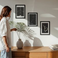 Flur Deko Bilder Poster Set Nachtdarstellung Des Sonnensystems Schwarz Rahmen
