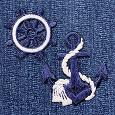 2-Pack Anchor & Ship's Wheel Applique Patch Set - Embroidered Nautical Badges