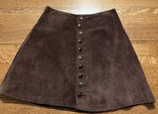 Vintage Express Marque Deposee Brown Suede Leather Button Front Mini Skirt 5/6