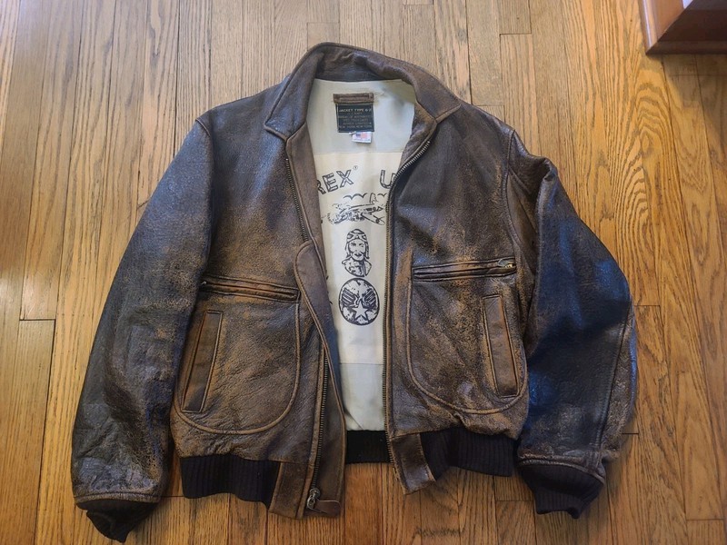 VINTAGE 1982 Avirex Leather Jacket Mens 42 L Brown Type G-2 Navy Flight Bomber