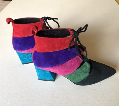 Django & Juliette Women's Marst-DJ Bright Multi Lace Up Boots Suede Sz 6.5 (37)