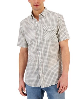 Club Room Men's Short-Sleeve Flamingo Plaid Tech Woven Shirt Pink Combo-Small