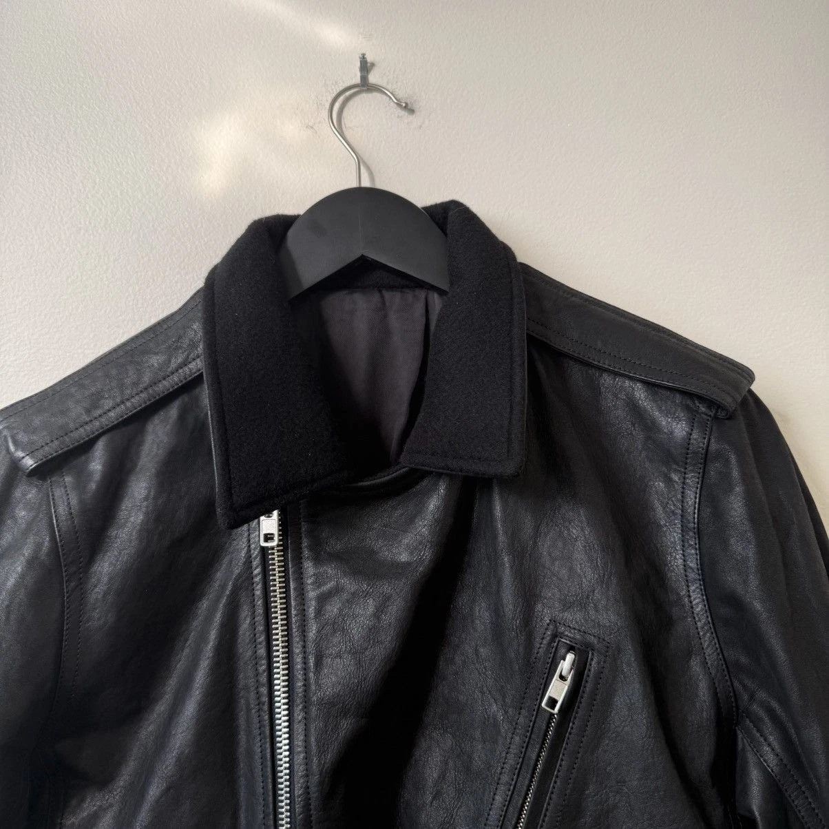 Rick Owens Stooges Leather Biker Jacket Cashmere Lining Black Sz IT 50 Italy - product detail image 2