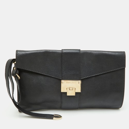 Jimmy Choo Rebel Black Leather Flap Clutch