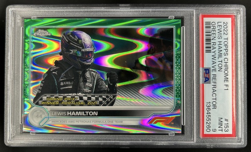 2022 Topps Chrome F1 Lewis Hamilton Green RayWave Grand Prix Winners #/99 PSA 9