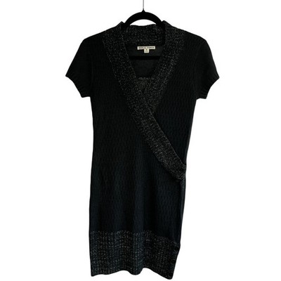 Y2K Sweater Tunic Dress Dark Gray and Metallic Thread V-Neck M 90s Madonna Vibe