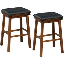Brown Upholstered Counter Height Bar Stool Set of 2 for Vintage Inspired Seating