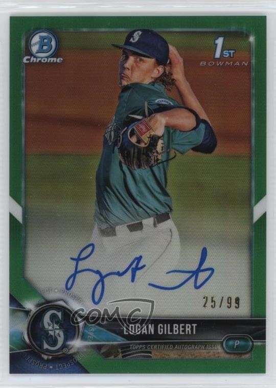 2018 Bowman Draft Chrome Pick Green Refractor 25/99 Logan Gilbert Auto zr9