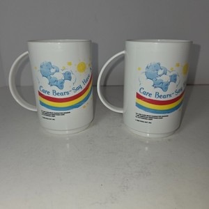 Vintage 1985 Pizza Hut Care Bear Plastic Mugs Set Of 2