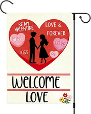 Valentine  S Day Garden Flag 12X18 Inch Double Sided Couple Silhouette Love Heart