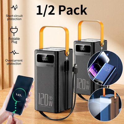 1/2x 120W Power Bank Fast Charging 50000mAh Portable Charger USB C Quick Charge