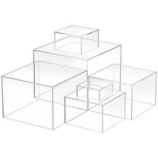 6 Pcs Acrylic Display Risers, Clear Cube Boxes, 6 Sizes, 5 Sided with Hollow ...