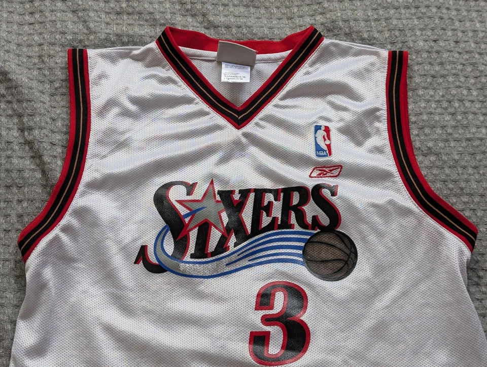 Camiseta Philadelphia 76ers Niños Grande Blanca NBA Baloncesto Allen Iverson 3 Reebok Foto 2 de 4