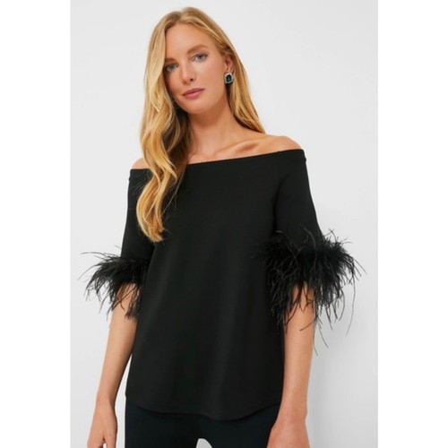 Tuckernuck Blouse Black Feather Miranda Off The Shoulder NWT size Small
