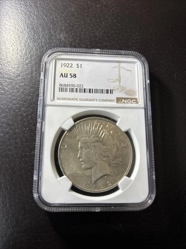 1922 Peace Silver Dollar $1 – NGC AU58 – Sharp Details – Original Luster