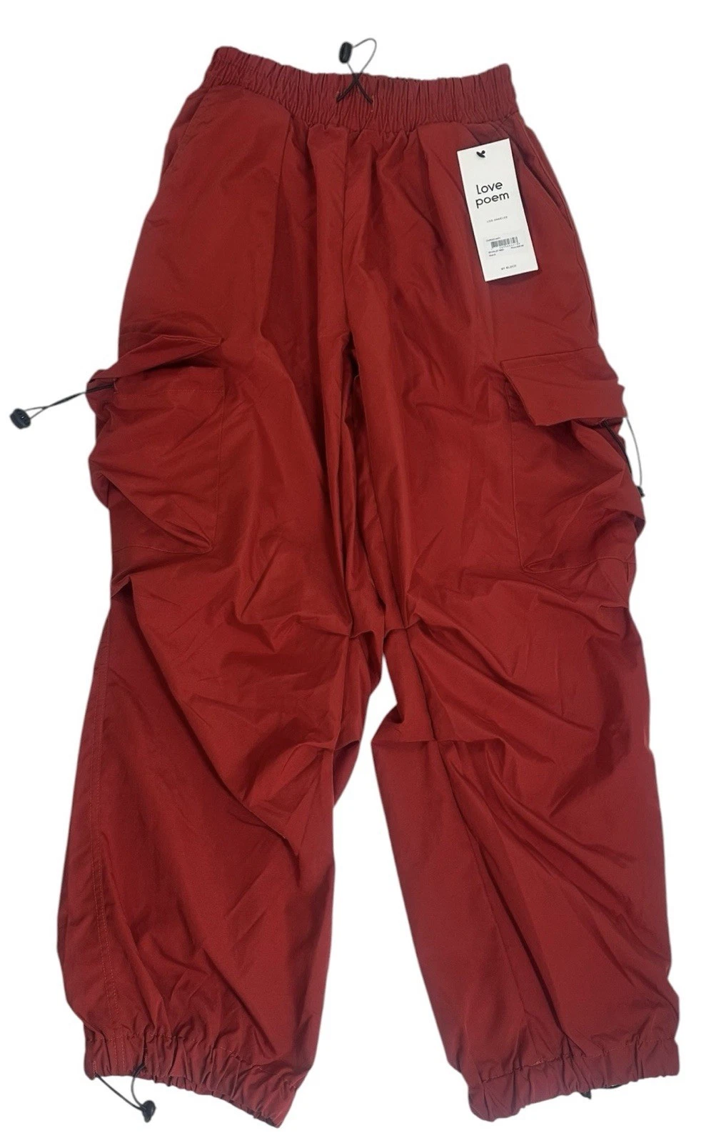 Love Poem Pants Size Small Red Parachute Joggers Block Baggy Cargo Toggle NWT