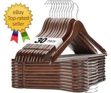 Walnut Wooden Hangers 30 Pack, Heavy Duty Wooden Coat Hanger for Closet, Soli...