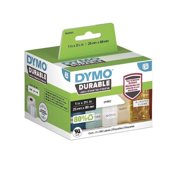 DYMO LabelWriter Etichette durevoli originali | 25mm x 89mm | Poliestere bianco | 2 rotoli da 350 (700 etichette autoadesive) | Alte prestazioni | Per stampanti di etichette LabelWriter - Immagine 2