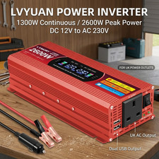 2600W Peak Power Inverter 12V to 240V 1300W Continuous LCD UK Socket Caravan