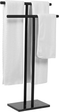 Bathroom floor-standing towel rack - matte black finish with heavy marble base -