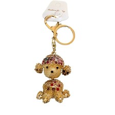 Fashion Jewelry Gold Tone Rhinestone Poodle Keychain Bag Charm Dog Lover Gift