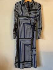 Mango Beautiful Navy Stripe Button Up Midi Dress - Size Extra Small