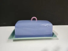 Vintage Lindt Stymeist Colorways Covered 1/4 Lb Butter Plate Blue Green Pink