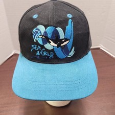 SeaWorld Hat Cap Snap Back Black Blue Orca Killer Whale Embroidered Ocean Youth