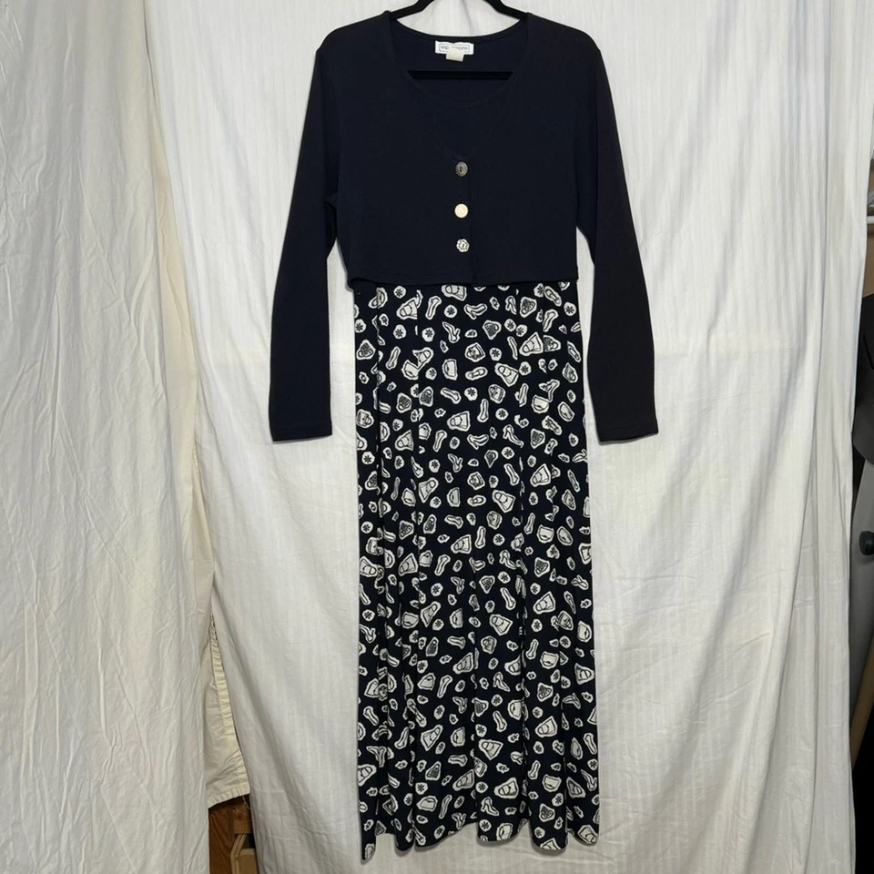 Впечатления винтажный макси платье женщин размер средний прикрепленный кардиган красоты печати - Изображение 2 из 4