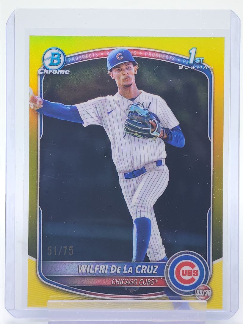WILFRI DE LA CRUZ 2025 BOWMAN CHROME 1ST YELLOW REFRACTOR CUBS /75 Q4920