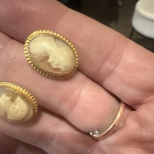 Gold Tone Oval Cream Cameo Portrait Stud Earr...