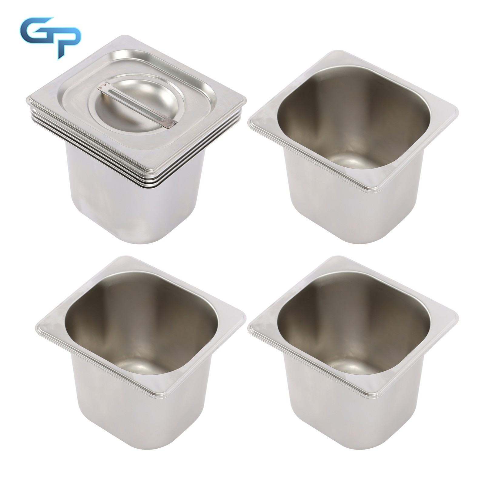 4 Pack 1/6 Size 6 Inch Deep Stainless Steel Hotel Pans - Commercial Food Pans