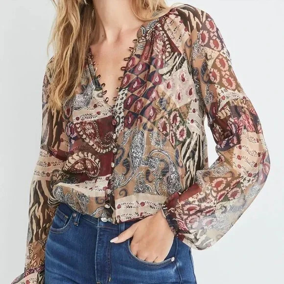 Veronica Beard Jayce Multicolor Patchwork Blouse … - image 5