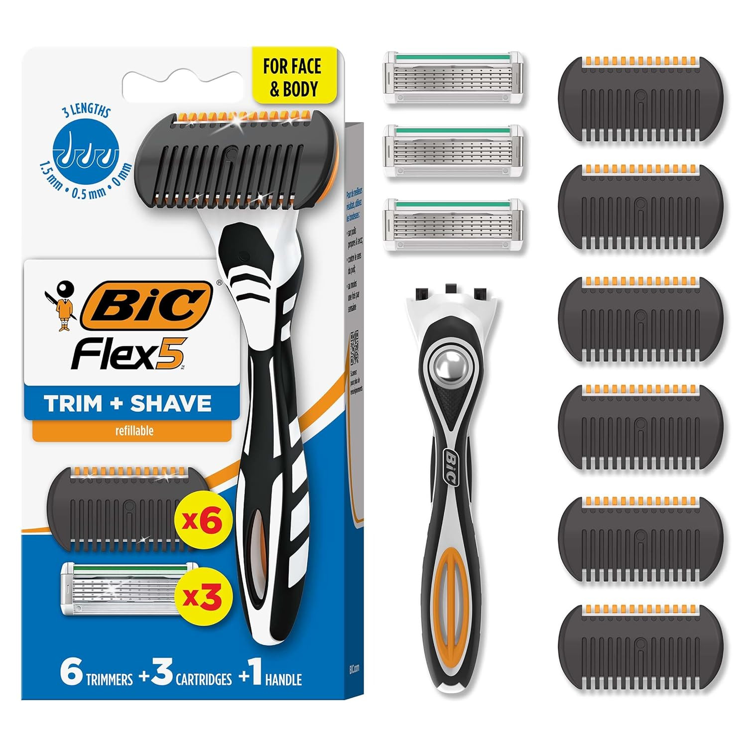 BIC Flex 5 Trim & Shave Men&rsquo;s Grooming Kit, Handle + 3 Cartridges