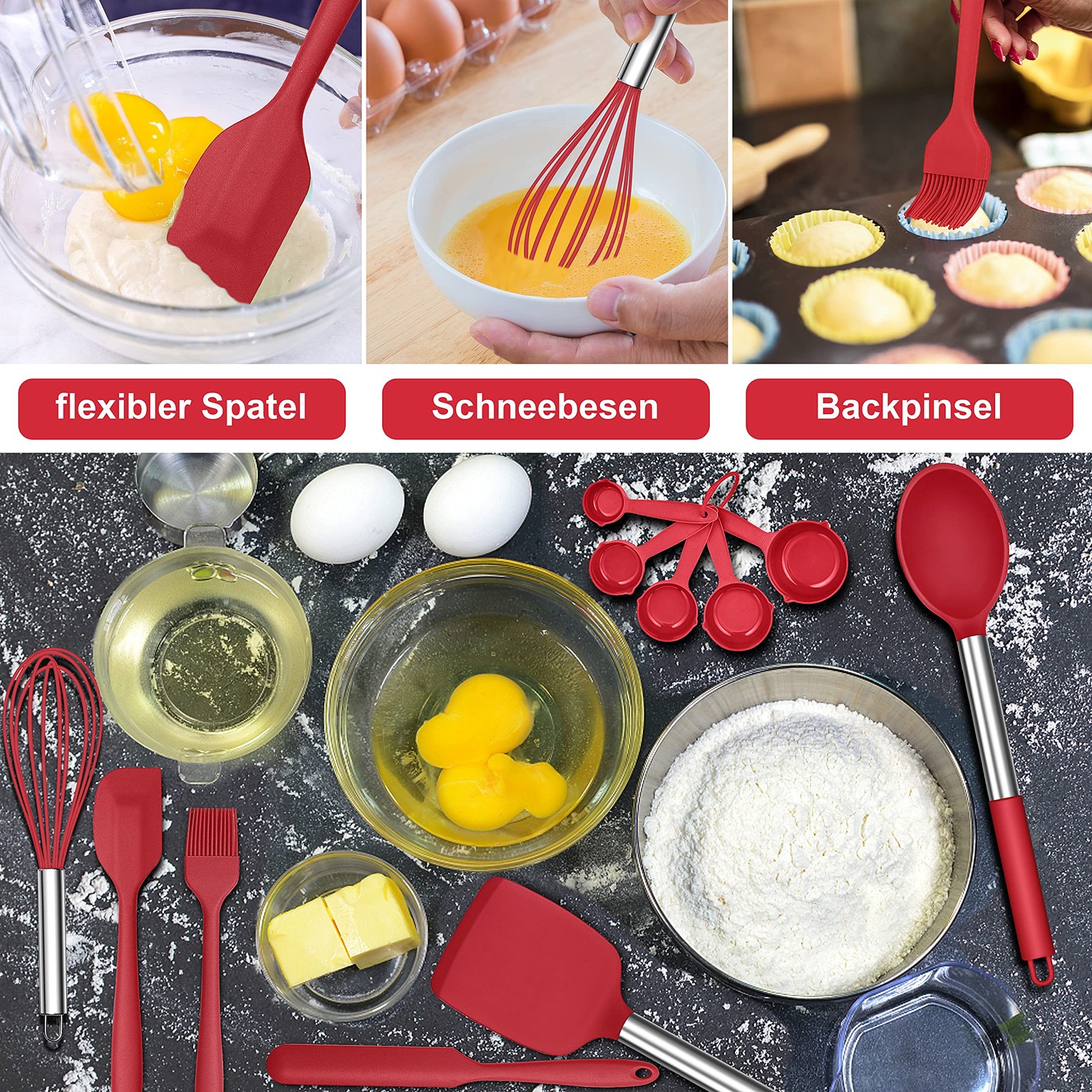 Herogo Set 25 Utensili Cucina Silicone con Supporto | Antiaderente - 3