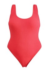 Small 4-6 Women's Cheeky Herringbone Crinkle One Piece Swimsuit Coral 5186