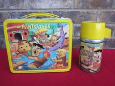 The Flintstones Hanna-Barbera Embossed Vintage Metal Lunch Box 1964 W/ Thermos