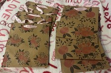 6 Floral Gift Bags - 8 X 4 X 9 in Pink Ribbon Handles Valentines day mothers day