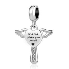 Angel Wings Cross Charm fits Bracelets and Necklace Pendant with Bible C