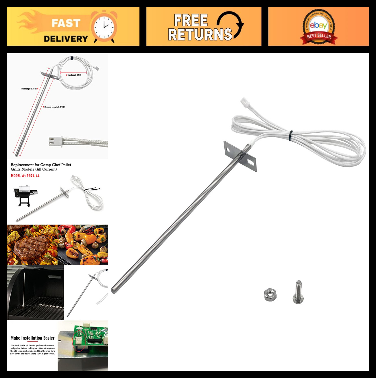 "RTD Temperature Probe Sensor Replacement for Camp Chef Wood