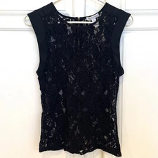 Ambiance Apparel Womens M Blouse Floral Lace Sleeveless Black