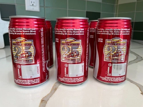 Antique Vintage Aluminum Coke Cans - Lot of 6 - Hawaii 25th Anniversary Cans
