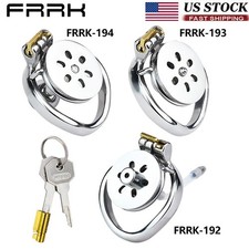 FRRK Male Stainless Steel Chastity Cage Invert Lock Device 4Sizes Bondage Ring