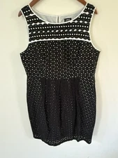 Jax Womens Sleeveless Eyelet Dress Size 16 Ric Rac Coastal Black White Cocktail