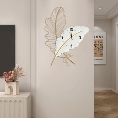 Extra Large Outdoor Garden Wall Clock Hanging Feather-shaped Wall Clock 21*30in
